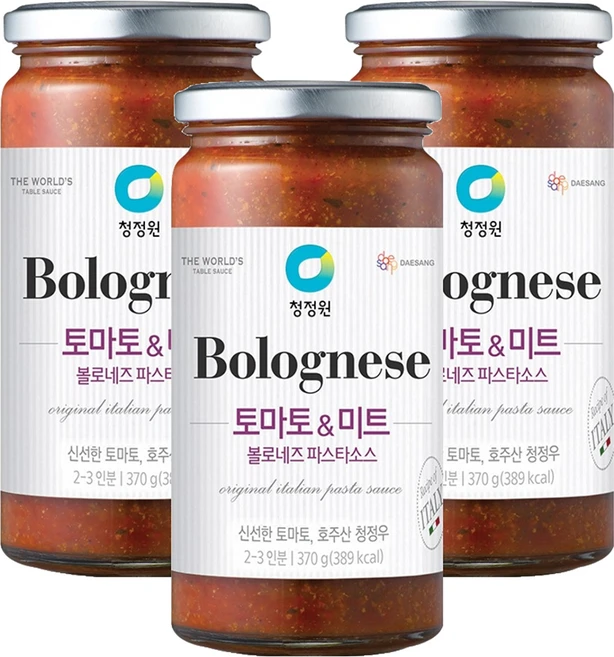 청정원 볼로네즈 파스타소스 토마토&미트, 370g, 3개 - 쿠팡
