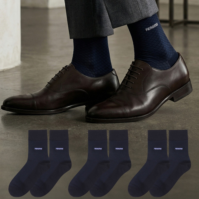 레노마 남성용 정장 손봉조 중목 양말 3족
