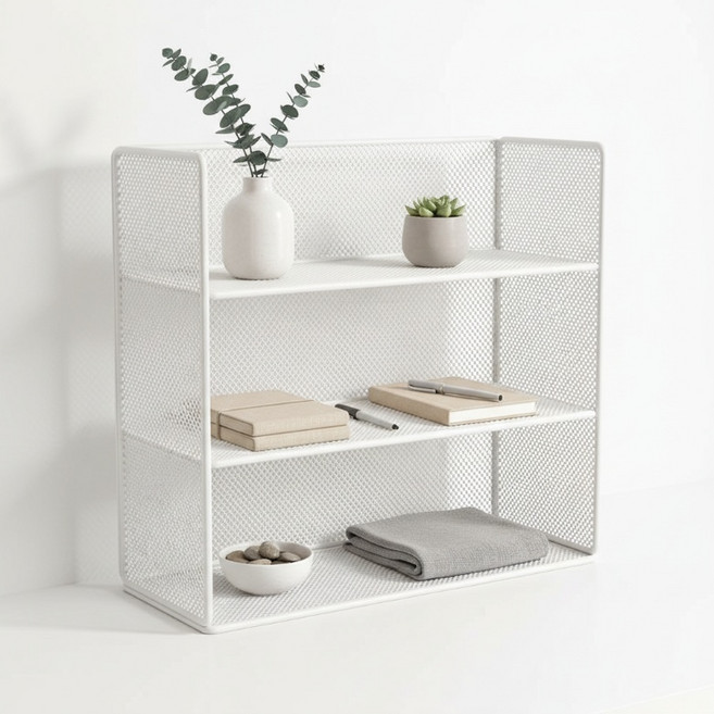 BenF Home 철제 책상 선반, 화이트, 3단