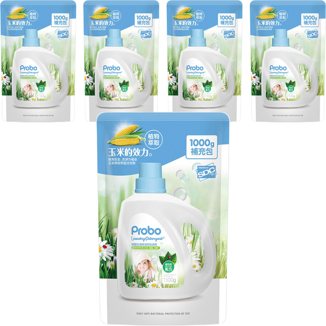 Probo 博寶兒 植萃溫和洗衣精 補充包, 1kg, 5包