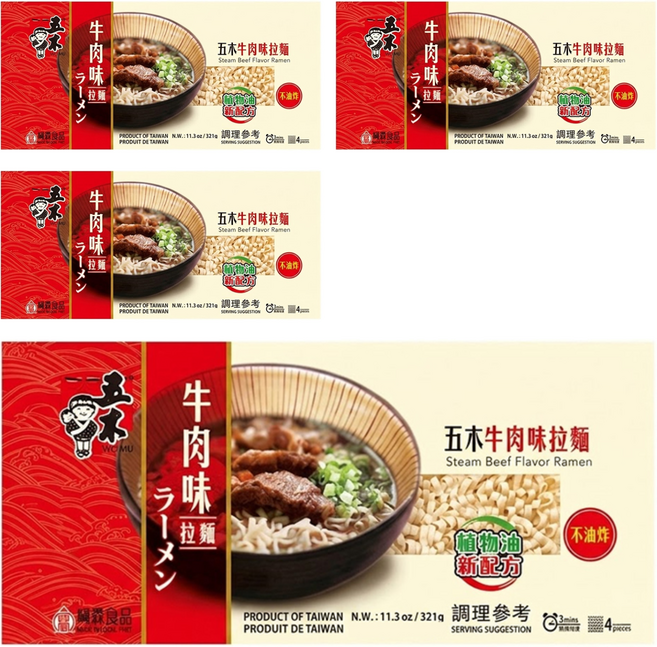 五木 牛肉味拉麵, 321g, 4包