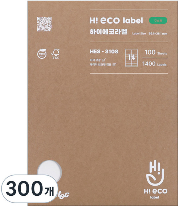 폼텍 하이에코 주소용 라벨 HES-3108, 14칸, 300개