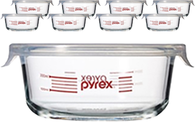 파이렉스 4면 밀폐 계량 저장용기 원형, 9개, 380ml