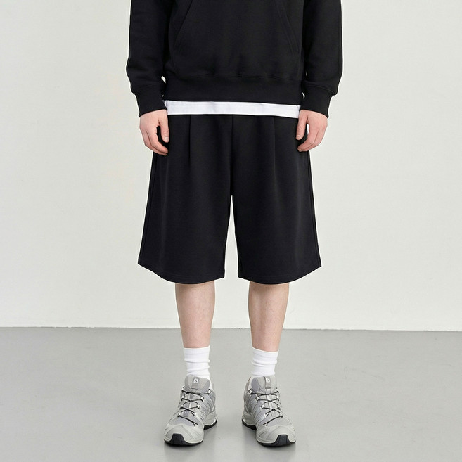 베이직하우스 남녀공용 버뮤다 와이드 원턱 쭈리 6부 반바지 L1HP3102