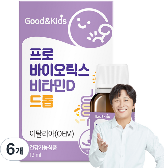 굿앤키즈 프로바이오틱스 비타민D 드롭, 12ml, 6개