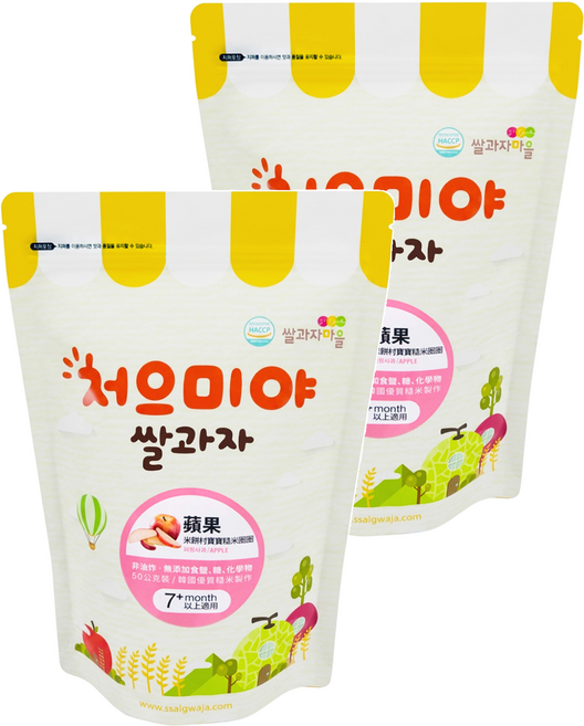 Ssalgwaja 米餅村 糙米圈圈, 蘋果, 50g, 2包