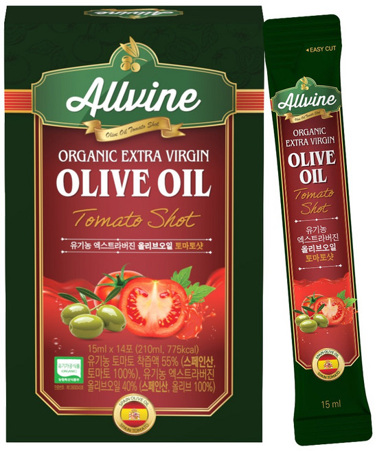 올바인 올리브오일 토마토샷 15ml 14포, 1개, 210ml