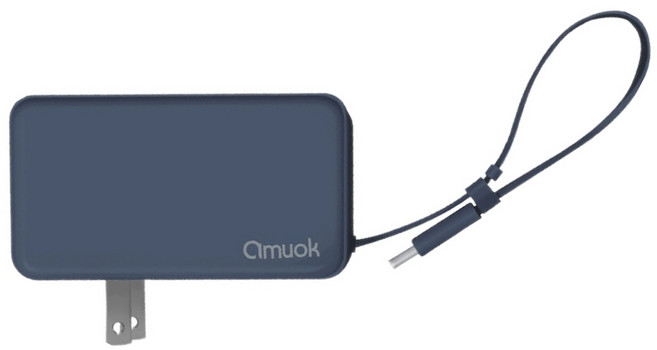 amuok 艾默克 自帶線插頭二合一行動電源 for iPhone Type-C/Lightning, DC032, 藍色