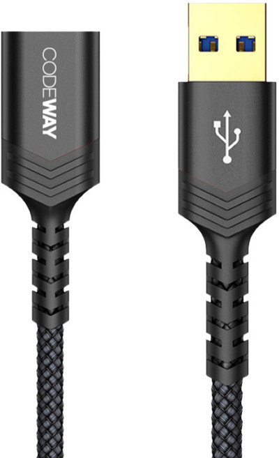 CODEWAY USB 3.0 5Gbps 公對母 高速傳輸延長線, 0.5m, 黑色, 1條