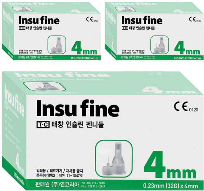 태창 인슈파인 인슐린 펜니들 32G 4mm, 3개, 100개입
