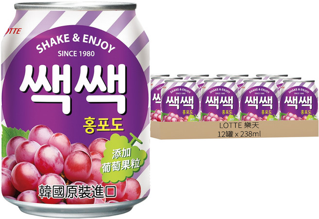 LOTTE 樂天 粒粒紅葡萄汁, 12罐, 238ml