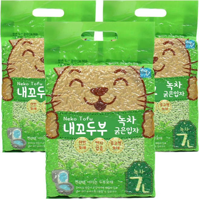 내꼬두부 응고형 고양이 모래, 7L, 3개, 녹차향