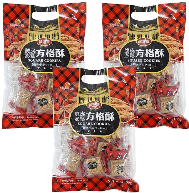 Chiao-E 巧益 脆皮澎鬆鹹蛋黃方格酥 蛋素, 150g, 3袋