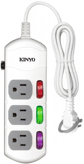 Kinyo 3開3插延長線 3孔, 1個, 2.7m, 白色