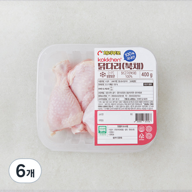 코켄 무항생제 인증 닭다리 북채, 400g, 6개
