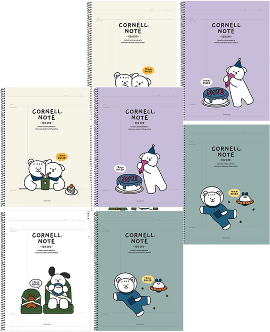PINKFOOT 1500 Kkomang 寬格康乃爾筆記本 4款x2入組, 象牙色, 紫色, 白色, 藍色, 1組