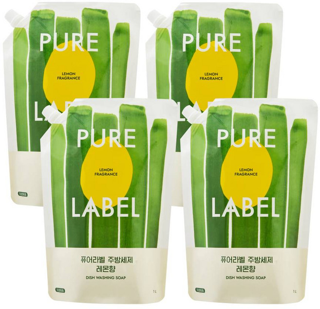 퓨어라벨 주방세제 레몬향 리필, 4개, 1L