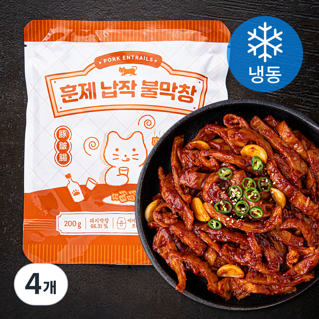 쿠캣 훈제 납작 불막창 (냉동), 200g, 4개