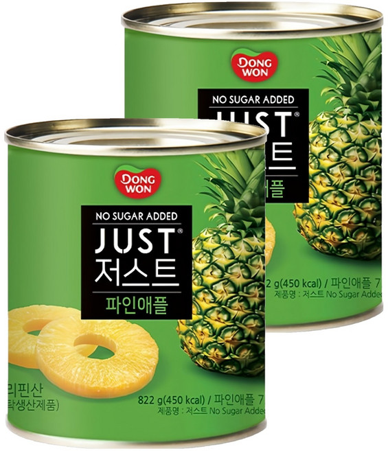 동원 JUST 저스트 노슈가 파인애플 통조림, 2개, 822g