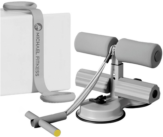 MICHAEL FITNESS 麥克健身 全方位健身器材 仰臥起坐輔助器 + 八字拉力繩, 單一商品, 灰色