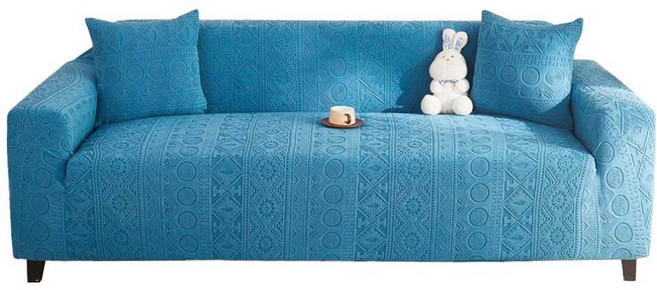 好物良品 波西米亞系列 四季通用高彈力立體提花彈力沙發罩 1人座 附抱枕套 + 泡棉條, 1個, 藍色