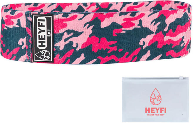 헤이피 스쿼트 힙밴드 Lv1+파우치, 핑크카모, 1개