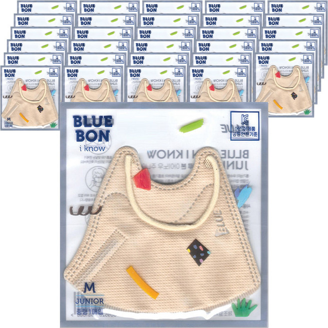 블루본 아이노우 컬러마스크 중형 주니어용, 10개입, 3개, 아이보리