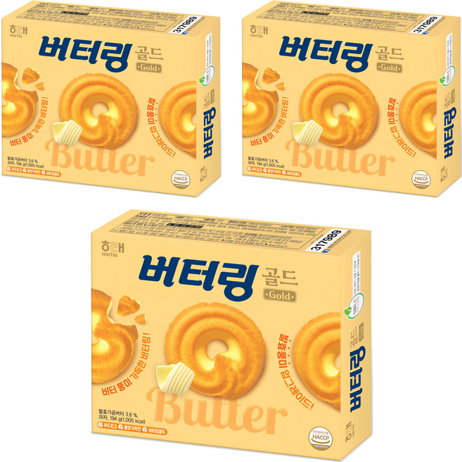 해태제과 버터링 골드, 194g, 3개