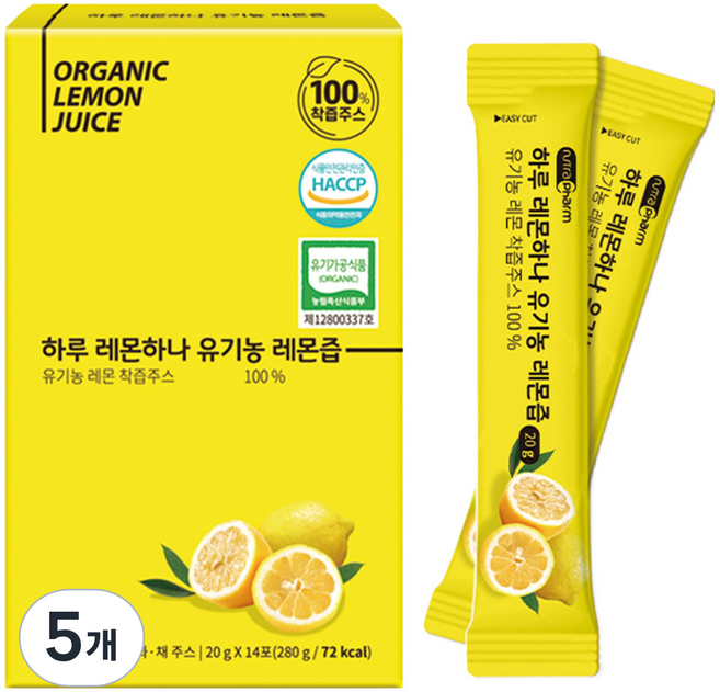뉴트라팜 하루 레몬하나 유기농 레몬즙 100% 14p, 280g, 5개