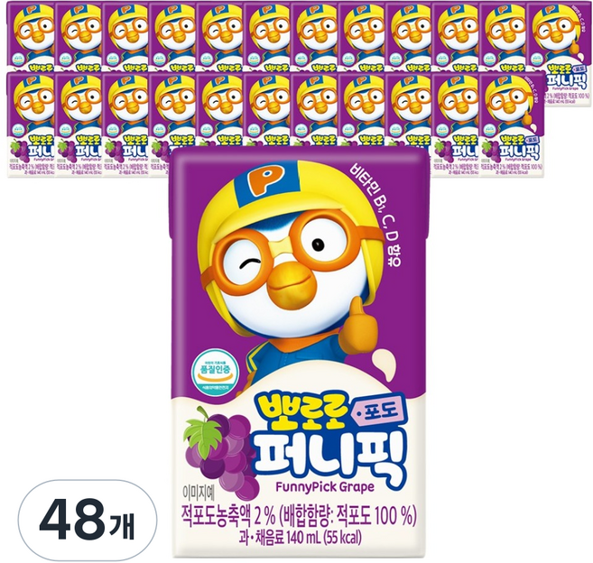 뽀로로 퍼니픽 포도 주스, 48개, 140ml