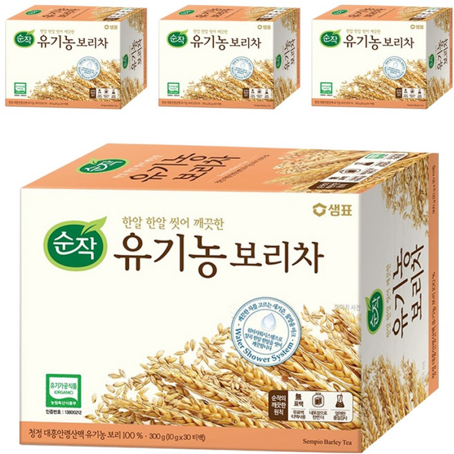 순작 유기농 보리차 티백, 10g, 30개입, 4개