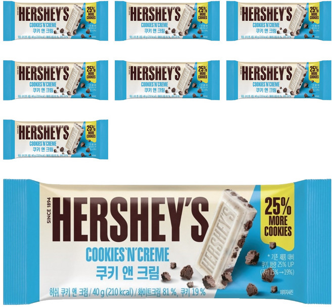 허쉬 쿠키 앤 크림 초콜릿, 40g, 8개