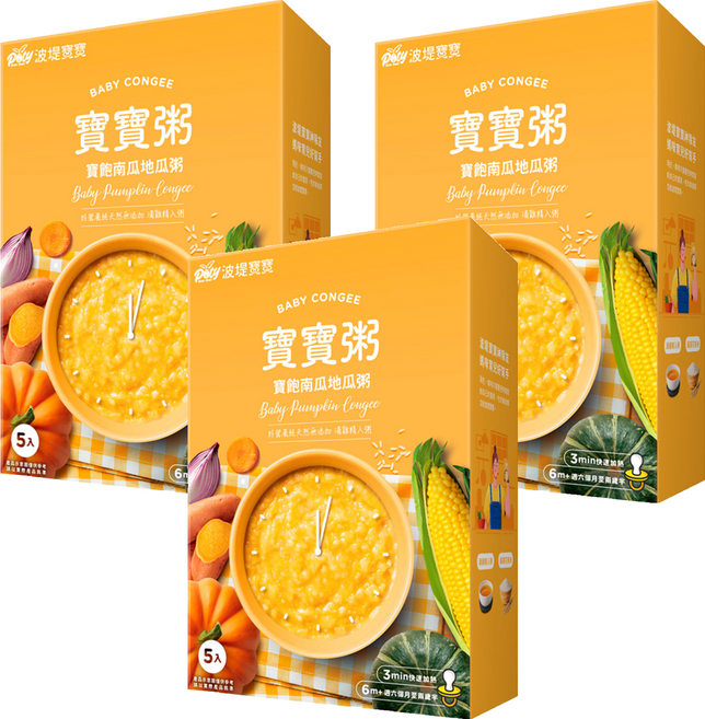 波堤寶寶 寶寶粥 寶飽南瓜地瓜 6個月以上至2歲 5包, 750g, 3盒