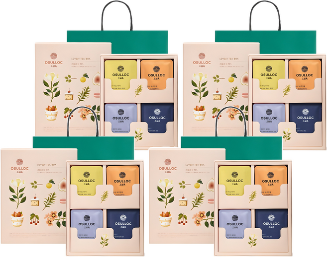 오설록 러블리 티 박스 선물세트, 웨딩그린티 3p + 달빛걷기 3p + 삼다연 제주영귤 3p + 레드파파야 블랙티 3p, 4세트