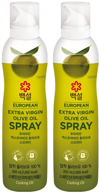 백설 유러피안 엑스트라버진 올리브유 스프레이 오일, 200ml, 2개