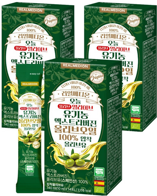 리얼메디온 오늘 유기농 엑스트라버진 올리브유 스틱 14p, 140ml, 3개
