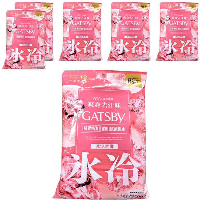 GATSBY 體用濕巾 冰涼蜜桃, 1入, 6包