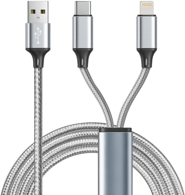 모잇 2in1 멀티 고속충전 케이블 (C타입 + 8핀 아이폰), 실버, 1개, 1.2m