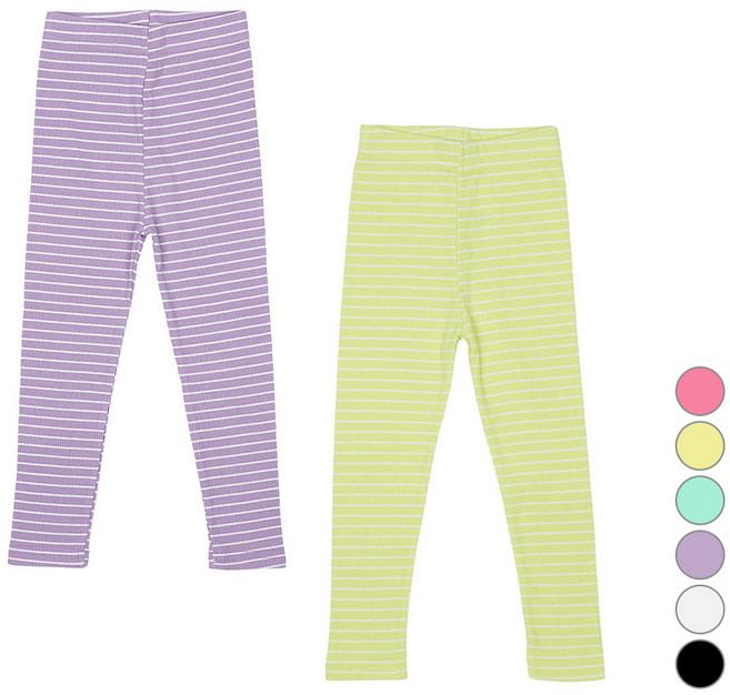 레인보우키즈 아동용 파스텔 잔줄 골지 레깅스 2종 세트