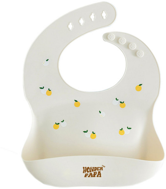 원더파파 아기 실리콘 이유식 턱받이, 아이보리 오렌지, 1매, 1개