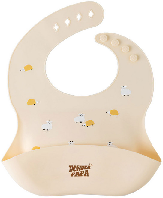 원더파파 아기 실리콘 이유식 턱받이, 크림 양떼, 1매, 1개