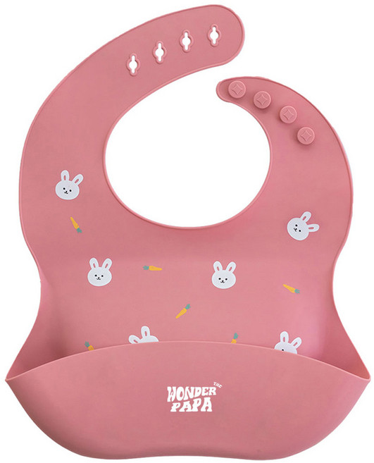 원더파파 아기 실리콘 이유식 턱받이, 핑크 레빗, 1매, 1개