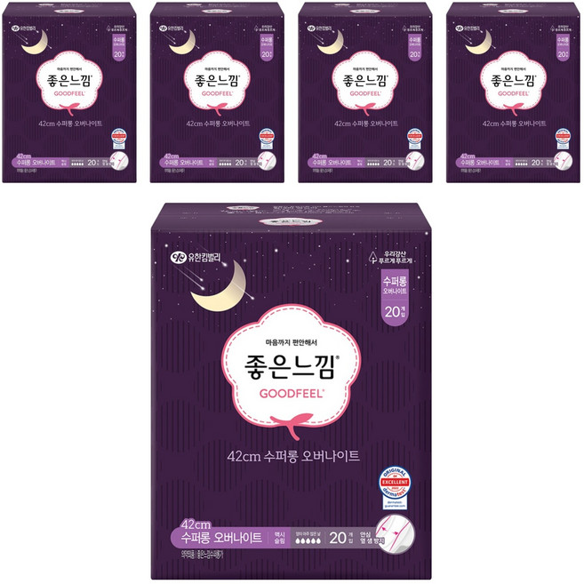 좋은느낌 오리지널 수퍼롱 오버나이트 생리대 날개형, 슈퍼롱, 20개입, 5개