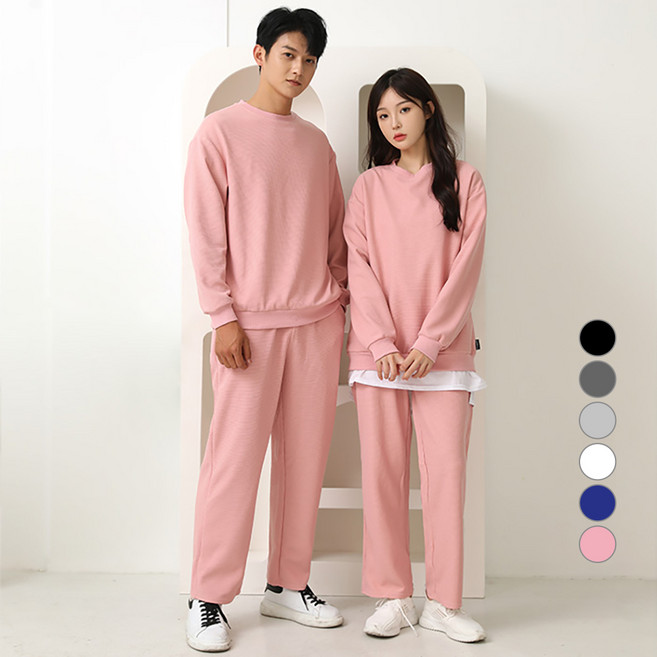 턴키 남녀공용 빅사이즈 와플 맨투맨 일자 팬츠 상하의 세트 FW-3190