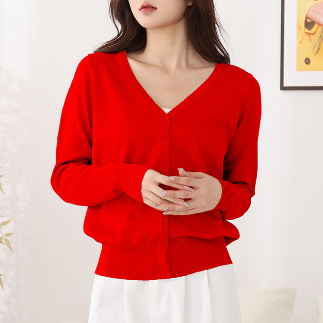 턴키 여성용 빅사이즈 브이넥 스판 니트 가디건 AE-085