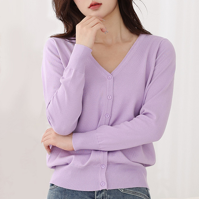 턴키 여성용 빅사이즈 브이넥 스판 니트 가디건 AE-085