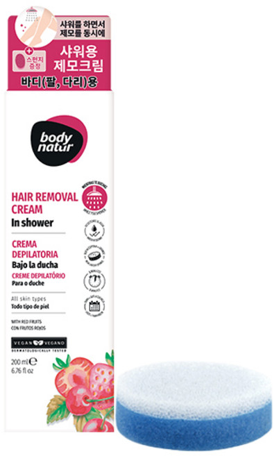 바디네이처 인샤워 레드프루츠 제모크림 바디용 + 스폰지, 1개, 200ml