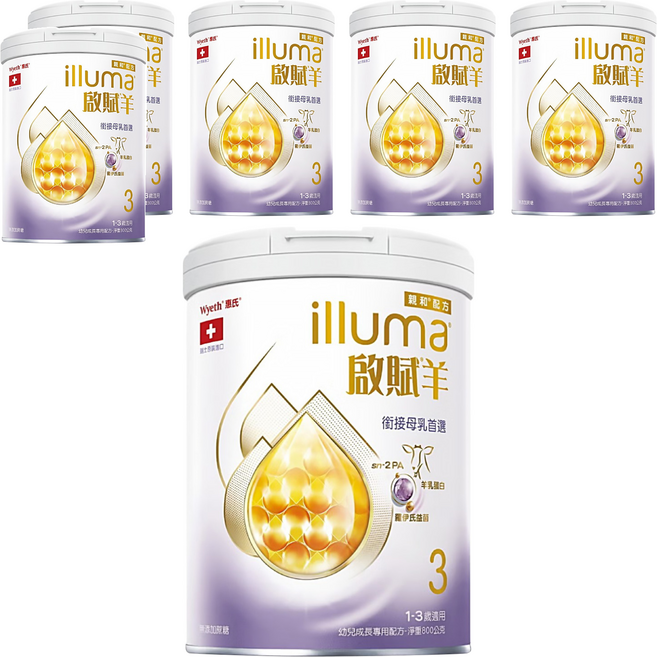 illuma 啟賦 羊3號幼兒成長配方奶粉 1-3歲, 800g, 6罐