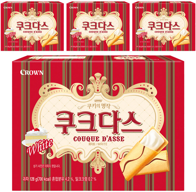 CROWN 皇冠 法式薄燒夾心餅乾 牛奶口味, 128g, 4盒
