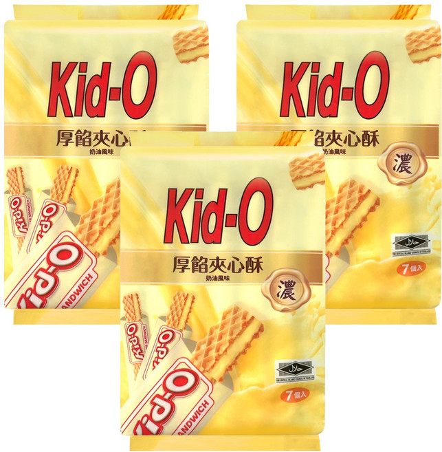 Kid-O 厚餡夾心酥 奶油風味, 91g, 3袋